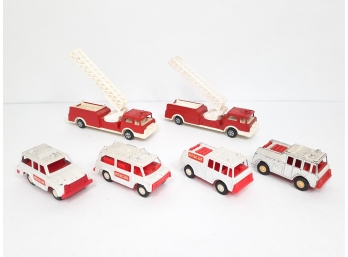 6 Vintage Tootsietoy Rescue Vans Trucks  & Fire Truck Metal Models - Good Original Condition Made In The USA