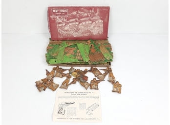 Vintage Built-Rite Toys Army Trench Game With Extra Cardboard Soldier Figures, Instructions, Orig Box & Extras