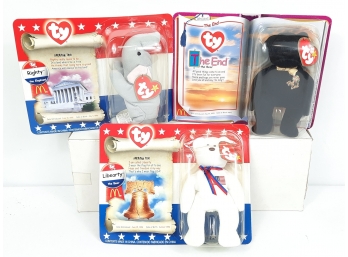 Set Of 3 TY Beenie Babies McDonalds - Liberty The Bear, The End The Bear & Righty The Elephant NEW SEALED 2000