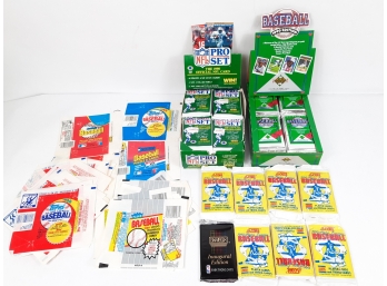 MLB, NFL, NBA CARD LOT - SCORE FLEER PRO SET UPPER DECK - UNOPENED PACKS! 1980's 1990's PILUS 32 WRAPPERS