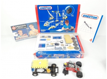 Meccano Erector Metal Construction Set #4 With 2 Instruction Booklets, Electric Motor & Extras Made In France