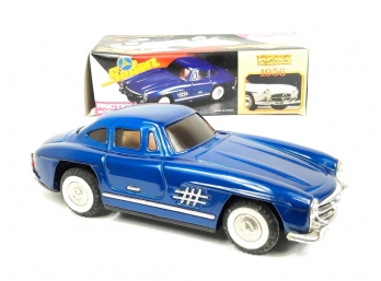 Vintage Mercedes Benz Blue Tin Friction Car In Original Box Excellent Working Condition 9.5'