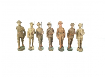 Vintage (7) Piece ELASTOLIN 1920's Composition German Army Toy Soldier Figures- Original  Rare 4'