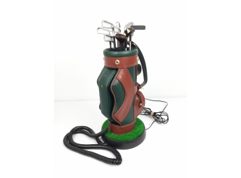 Vintage Leather Golf Bag Push Button Telephone With Golf Clubs! 16.5' EXCELLENT CONDITION