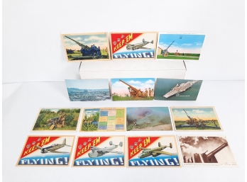 Lot Of 14 Vintage Army Military Post Cards Battle Ship, Fighter Planes, Cannon Excellent Condition! Original!