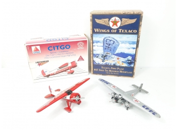 2x Vintage Model Plane Banks- ERTL Wings Of Texaco 1927 Ford Monoplane & Citgo 1932 Lockheed Vega DieCast LNIB