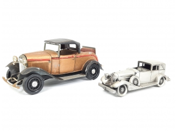 2x Vintage Model Cars - Danbury Mint Pewter 1933 V-16 Cadillac Town Car & ERTL Ford  2 Door