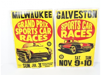 2x Vintage 1960'S ORIGINAL Sports Car Race Posters -53' 60' Chevrolet Corvette  11' X 17' Made In USA By Globe