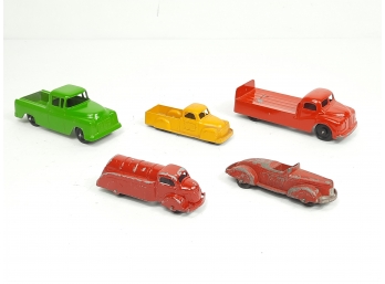 5pc Vintage Lot Of 4 Tootsietoy & 1 Goodee Trucks & Car - Chevy Cameo Carrier, Oil Tanker 1947 Convertible USA