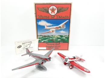 Lot Of 2 Ertl Wings Of Texaco Die Cast Model Plane - Gooney Bird Douglas DC-3C With Stand & No. 13 Coin Bank