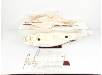 NOS Vintage 23.5' Model Ship Kit WBase - Wood & Plastic With Large Sails