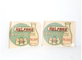 Lot Of (2) Vintage NOS Helfand Dairy Products  DANDECAL Transfer Decal Sticker 12' X 10'Howard Zinc Corp. Ohio