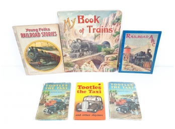 Lot Of 6 Vintage Train And Car Children's Books -Tootles The Taxi (3) Railroad ABC, My Book Of Trains Original