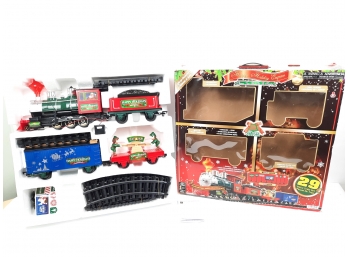 Happy Holidays Express Christmas Train Set (LARGE) W Locomotive, Tender, Track & 2 Cars Plays Music Batt Oper