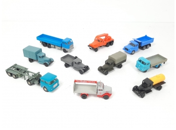 10x Vintage Herpa Wiking Roco - HO 1:87 Plastic Model Flatbed, Trailer Construction Trucks Made In W. Germany