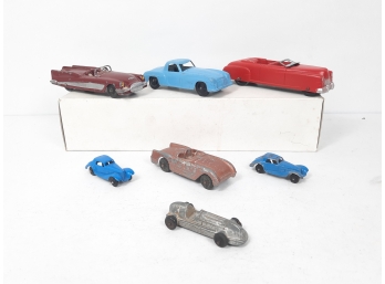 7x Vintage Tootsietoy Model Cars - Mercedes, Corvette, Chrysler, Indy Car Racer Metal Made USA