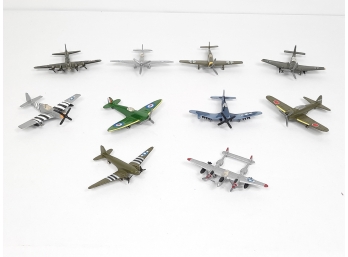 Lot Of 10 Diecast Metal Fighter Planes - Different Models, All In Like New Condition