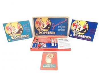 Vintage 1940's 4pc Game Lot  - Kopeefun Magic Copy Paper Kit (3) & Magic Paper Made In USA ORIGINAL