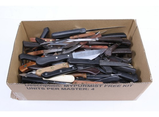 Large Box Lot Of Kitchen Knives
