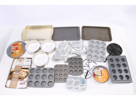 Large Group Of Cup Cake/Cake Pans And Cookie Sheets