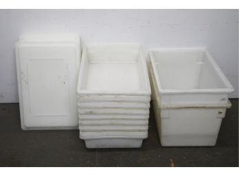 Group Of 11 Large 24' X 18'  Plastic Food Storage Bins With Tops