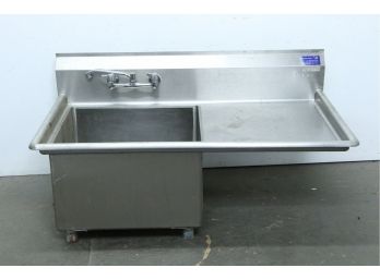 Stainless Steel Commercial Cleaning Sink With Faucet 50' Wide 24' Deep No Legs