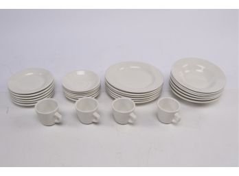 Group Of White Restaurant Plates And Cups