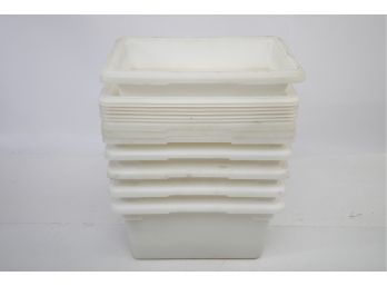 Group Of 7  Large Plastic Food Storage Tubs With Tops 17' X 12'