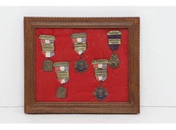 5 Vintage 1955 NRA Medals Mounted In A Wooden Frame