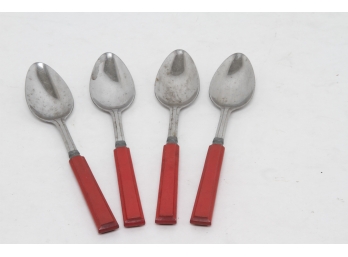 4 Vintage Red Handled Table Spoons