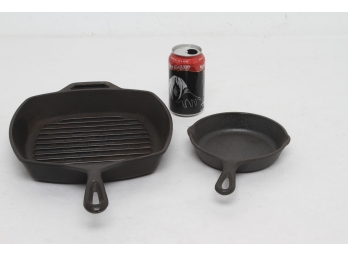 2 Lodge Cast Iron Cracker Barrel Skillets Made In USA Small 10 In. Large 16 In.
