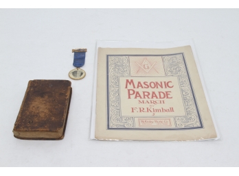 Vintage 1816 Signed Masonic Book And Other Pieces