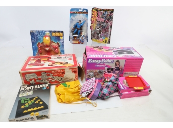 Box Lot If New And Used Toys, And Figures  - Easy  Bake Oven- Iron Man - Superman And Others