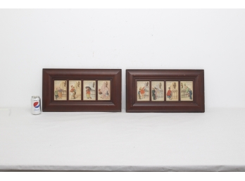 8 Vintage French Older Postcards Mounted In 2 Wood Frames