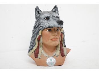 Local CT Collectible One Of A Kind - Kitty's Kiln Ceramic Shop Bust Of Indian With Wolf