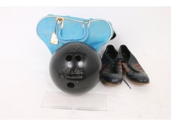 Vintage Brunswick All-star Bowling Bowl With Shoes And Bag