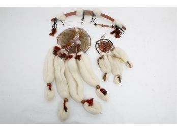 Pair Of Native American Indian Dream Catchers And Decorative Bow