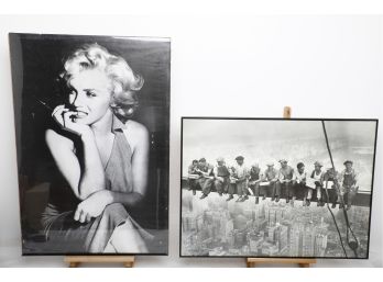 Pair Of Black And White Prints Of Marilyn Monroe And Replica Of 'lunch On A Skyscraper'