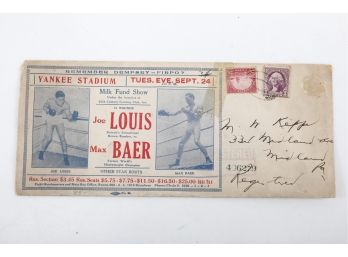 Rare 1935 Joe Louis Vs Max Baer At Yankee Stadium Ticket Envelope