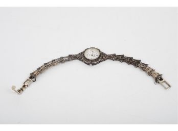 Sterling Silver And Marcasite Ladies Wrist Watch