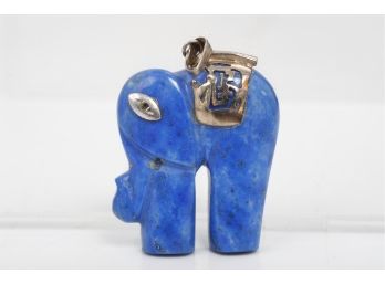 14 Kt Gold And Lapis Elephant Pendant