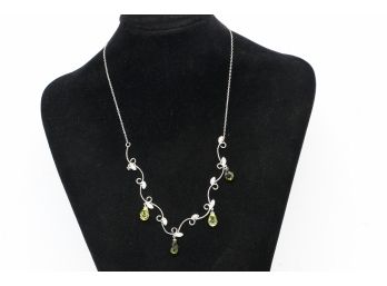 18' Sterling Silver Ladies Necklace With Multicolor Stones