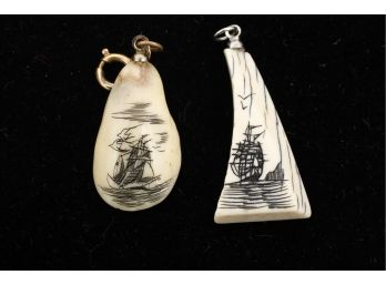 2 Scrimshaw Ladies  Pendents