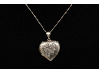 24' Long Sterling Silver Heart Locket Necklace