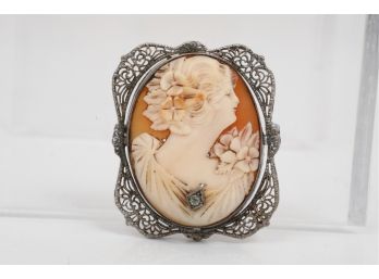 Antique Sterling Silver Cameo Brooch