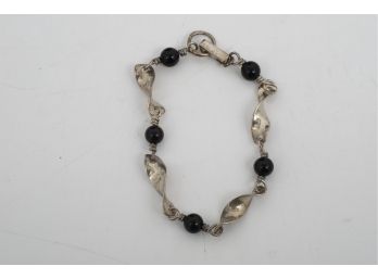 Sterling Silver And Onyx Ladies Bracelet