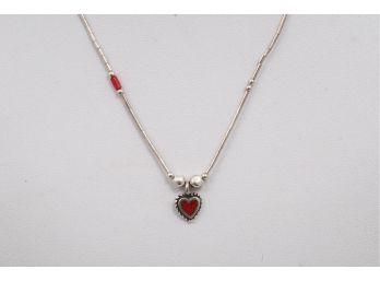 16' Sterling Silver And Coral Designer  Ladies Necklace.