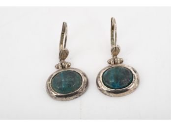 Sterling Silver And Malachite Ladies Earrings