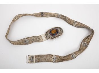 Vintage Silver Ladies Belt With Semiprecious Stones