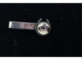 Vintage Intaglio Essex Glass Horse Tie Clip